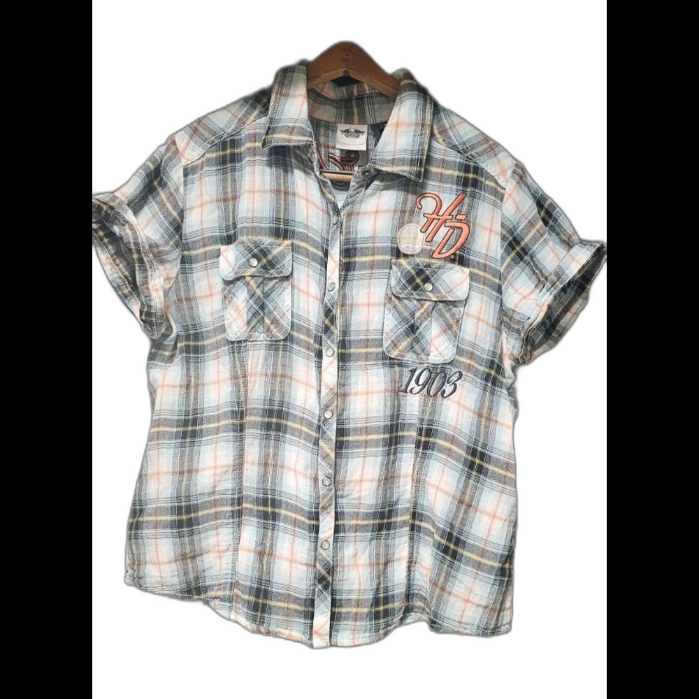 Harley-Davidson Genuine MotorClothes Plaid Button-Up Shirt XL Multicolor Women